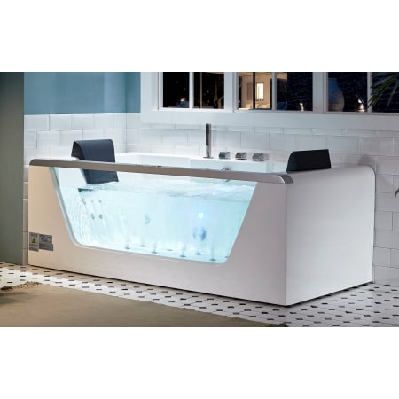 Eago 71" Acrylic Whirlpool Tub for Free Standing Installation with Rear Center Drain, Glass Front Panel White